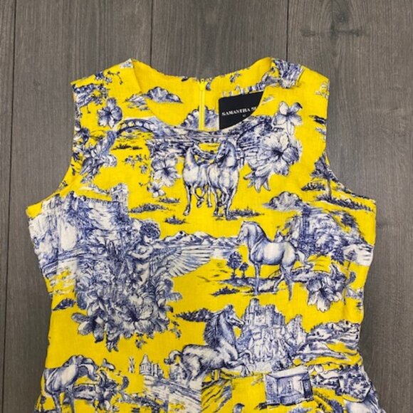 Samantha Sung Sleeveless Blue Yellow Linen Maxi Dress Size 12 - Picture 2 of 11